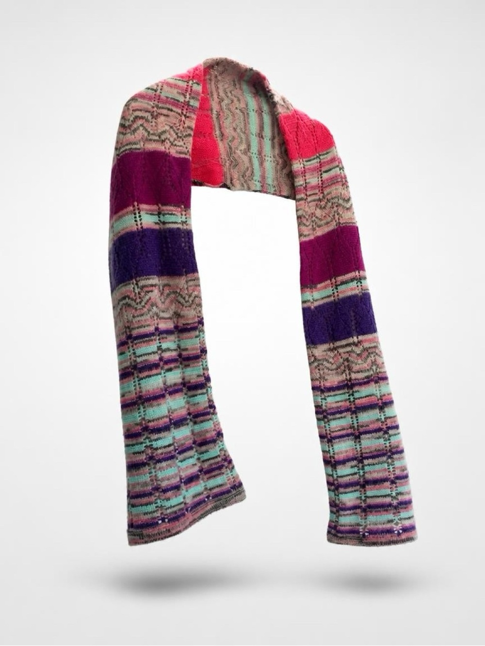Missoni Striped Knit Scarf in Pink, Purple and Mint